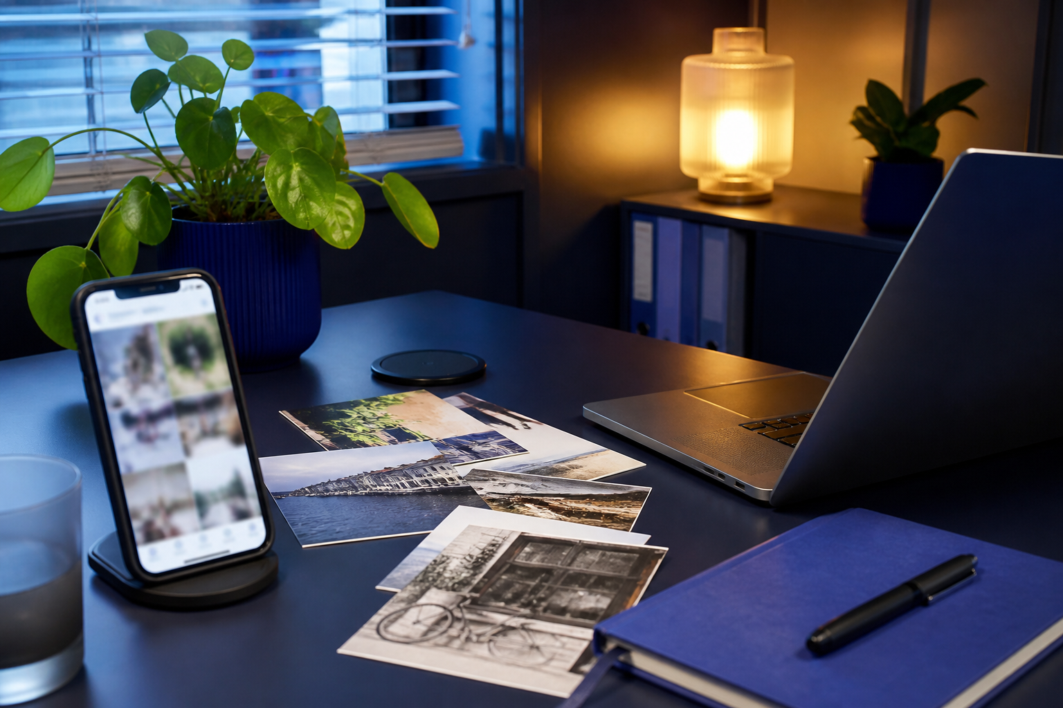 Contentbureau met laptop en telefoon voor social workflows